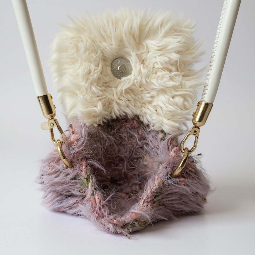 Crochet Fluffy Shoulder Bag – Lavender Mix with Cream Flap