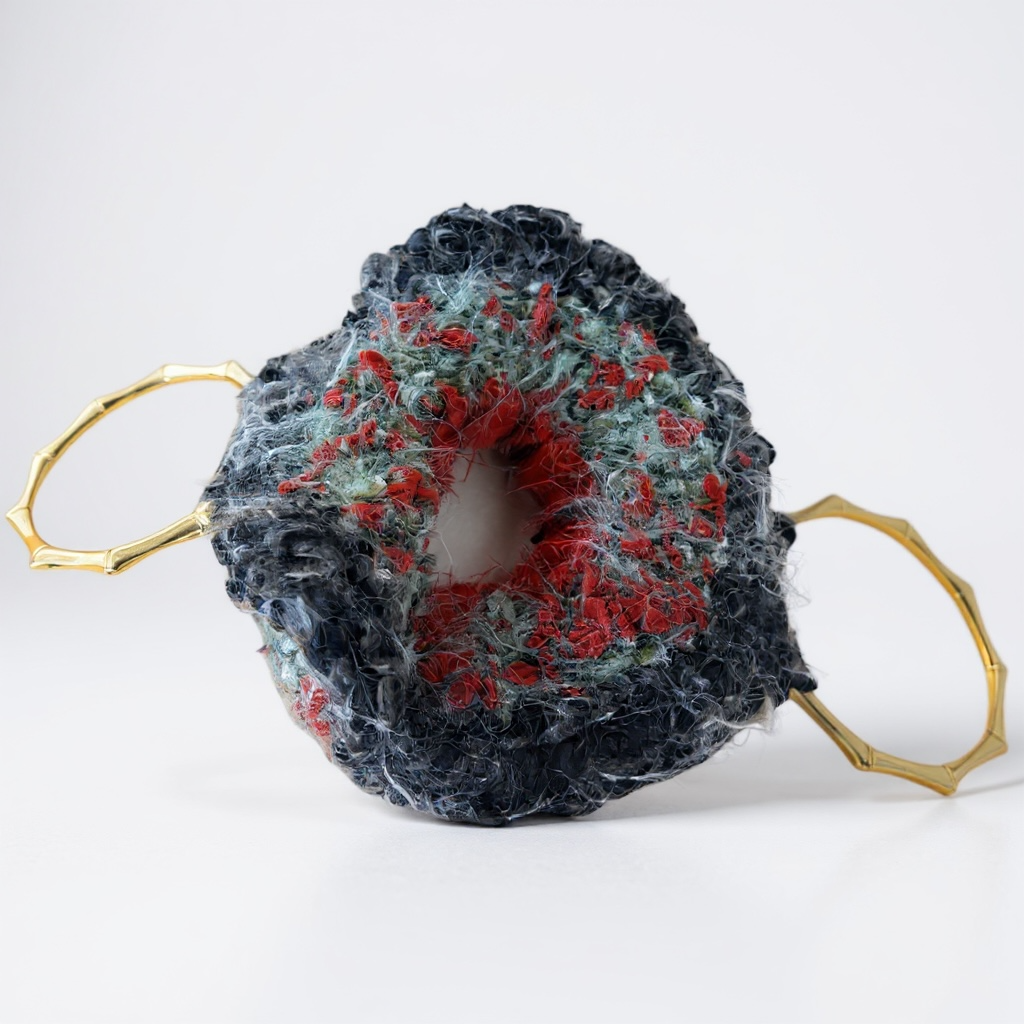 Crochet Textured Purse with Gold Handle – Forest Red Mix