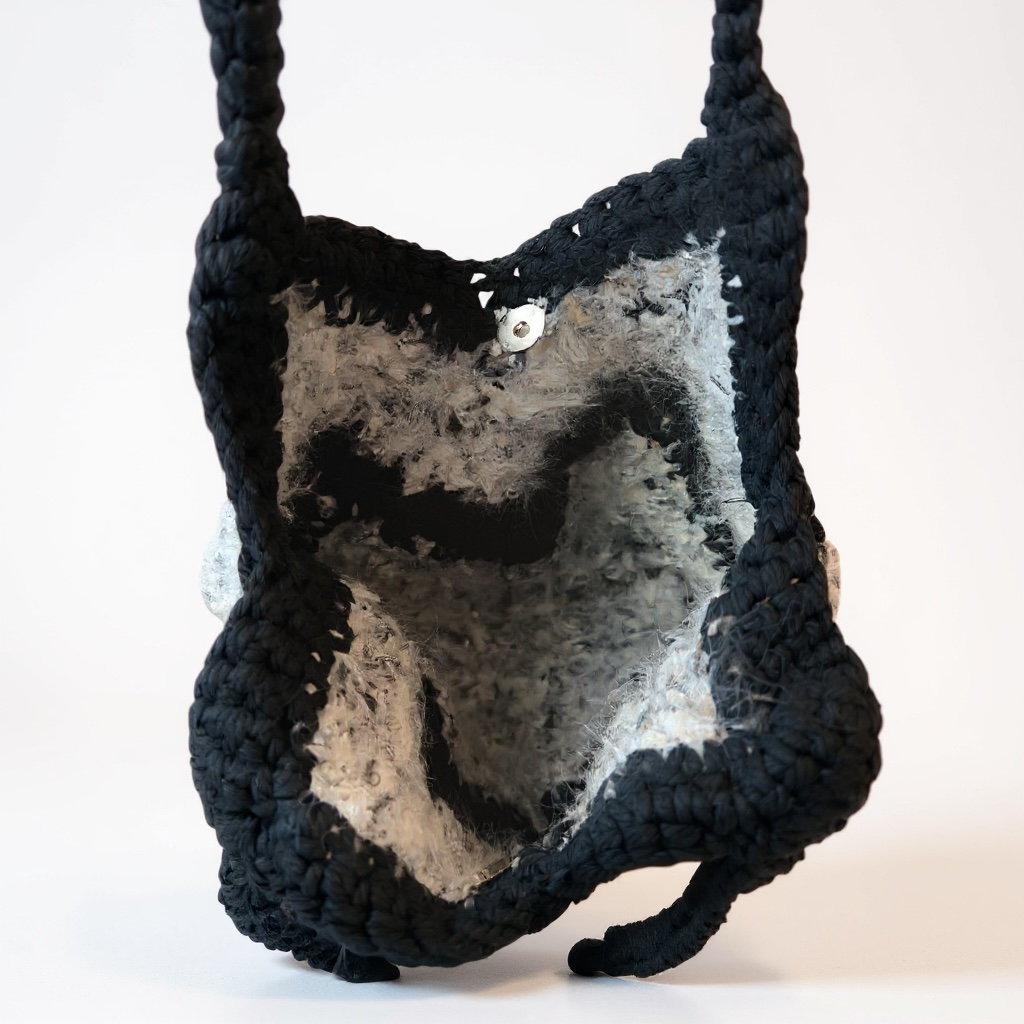 Handmade Textured Chevron Shoulder Bag – Black & Grey Mix