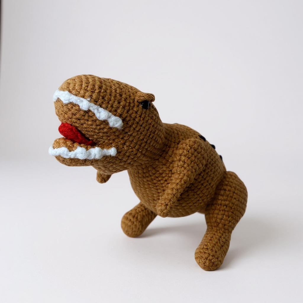 Crochet T-Rex Plush – Roaring Brown Dino