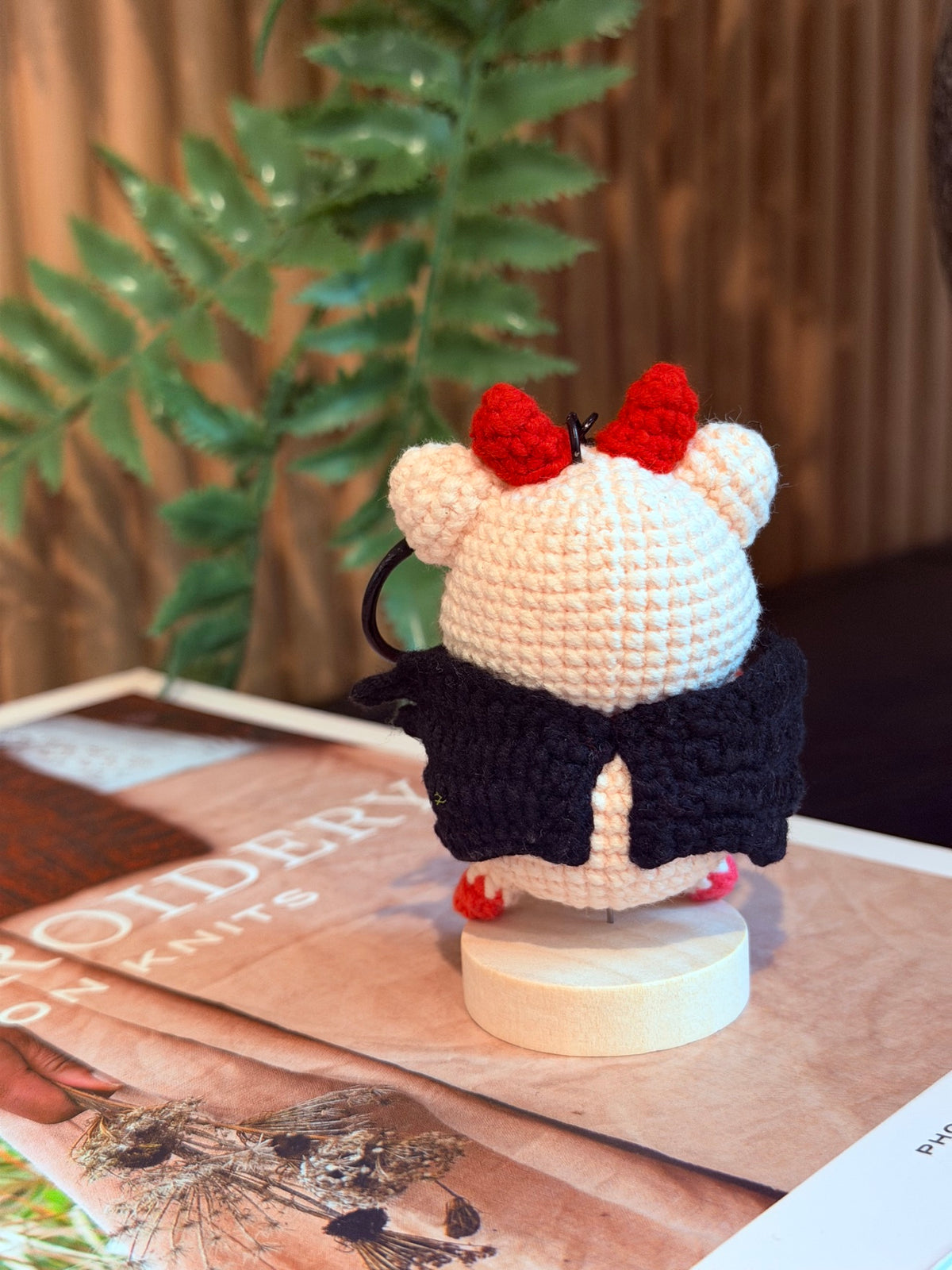 Little Devil Pig Bag Charm – Crochet Pig Keychain with Bat Wings