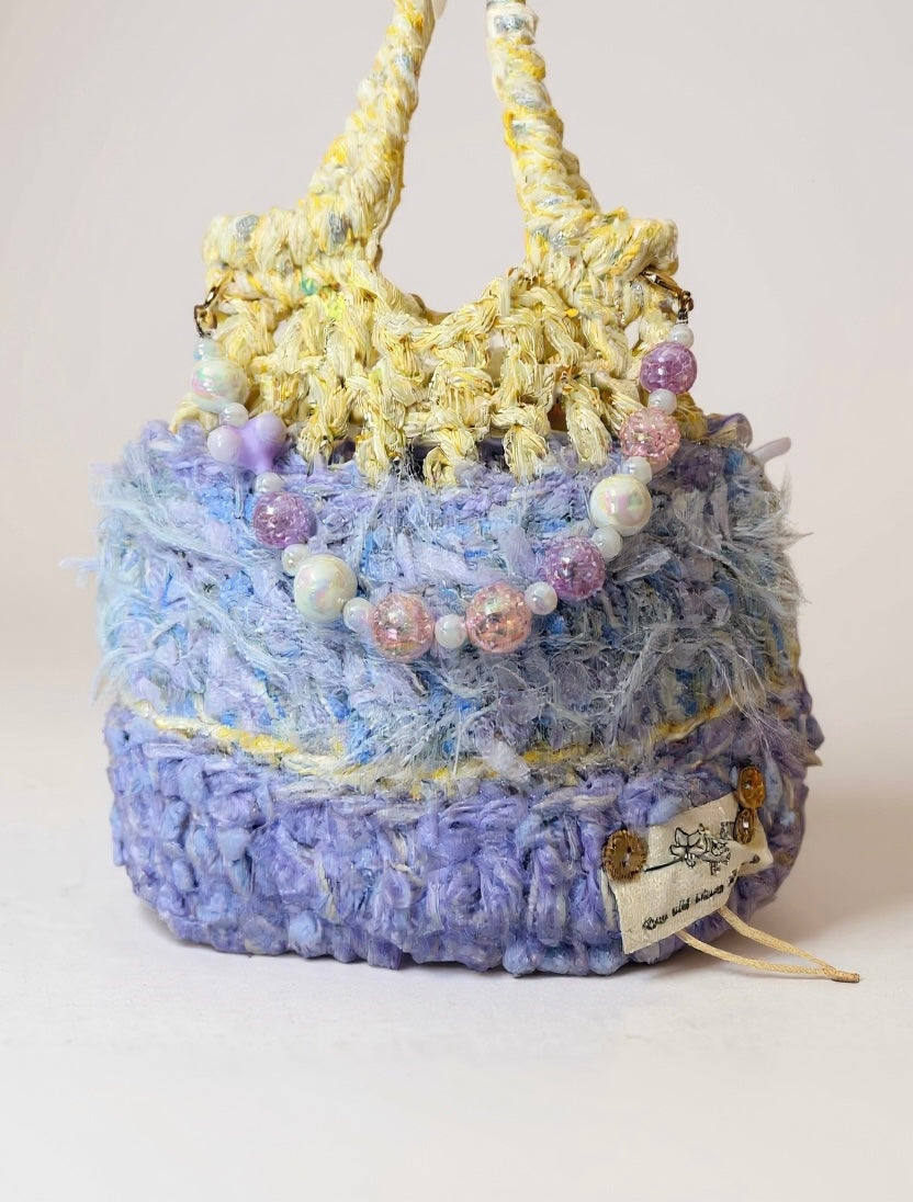 Crochet Pastel Layered Textured Purse – Lavender Sky Mix