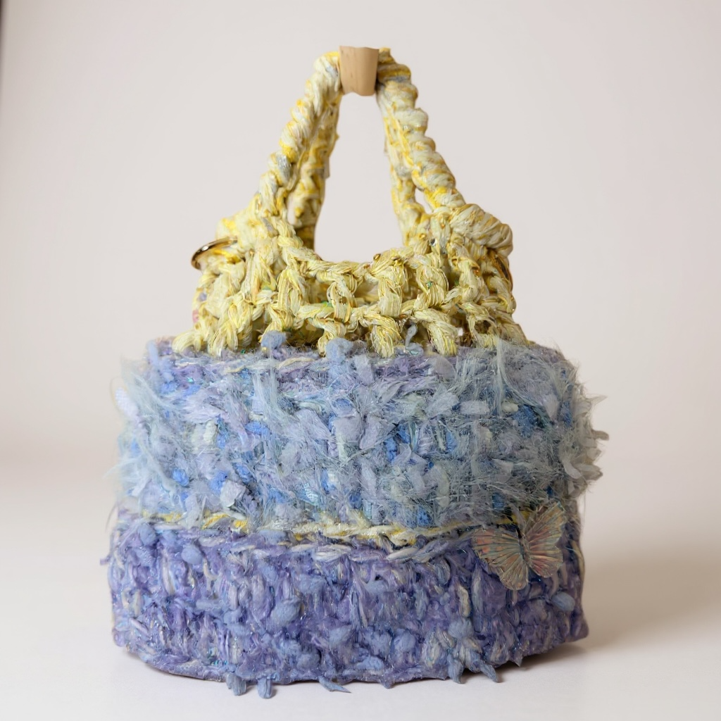 Crochet Pastel Layered Textured Purse – Lavender Sky Mix