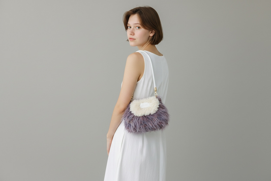Crochet Fluffy Shoulder Bag – Lavender Mix with Cream Flap