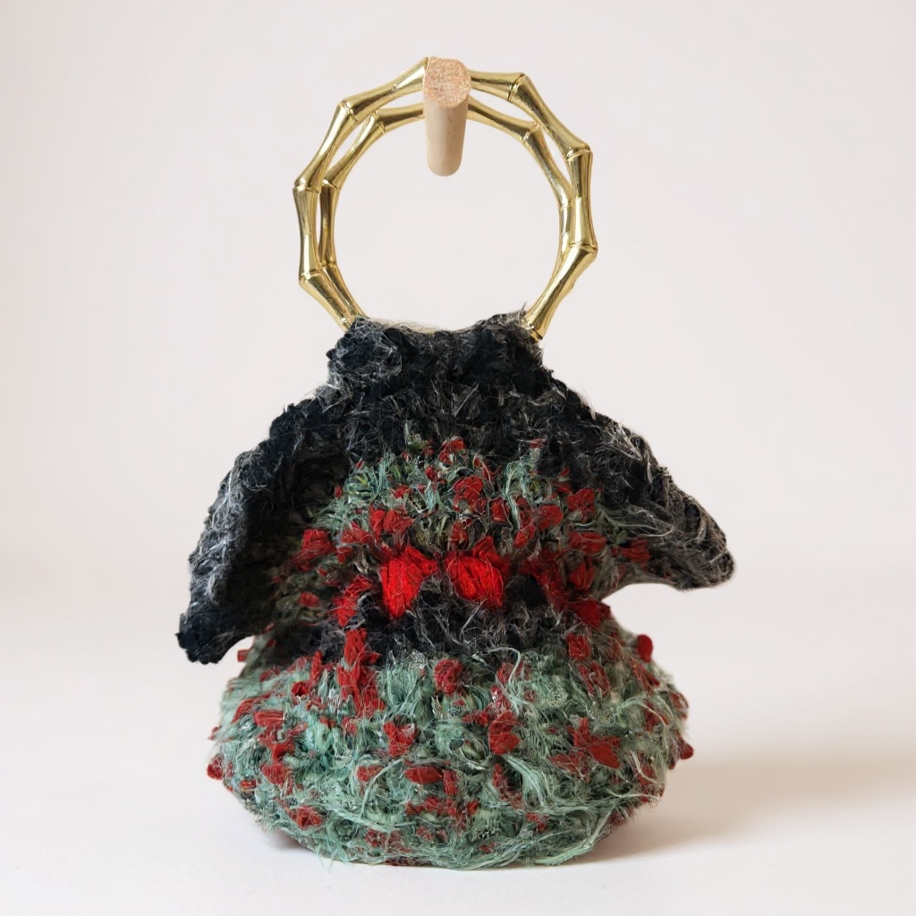 Crochet Textured Purse with Gold Handle – Forest Red Mix