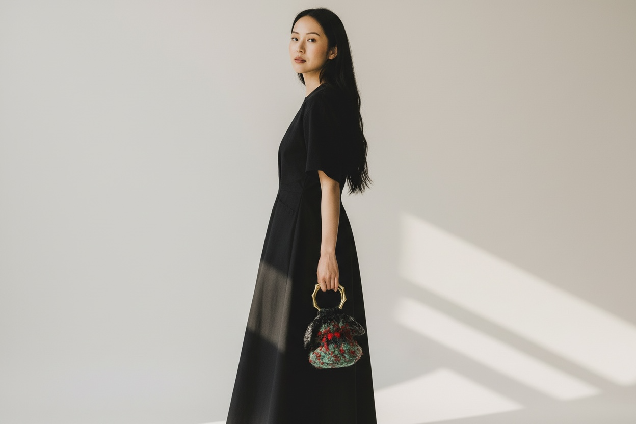 Crochet Textured Purse with Gold Handle – Forest Red Mix