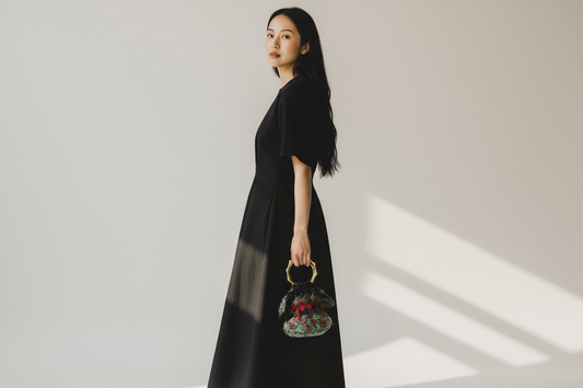 Crochet Textured Purse with Gold Handle – Forest Red Mix