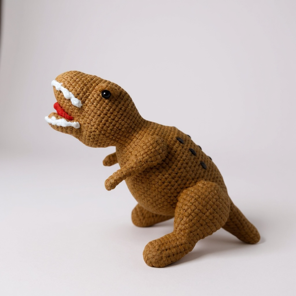 Crochet T-Rex Plush – Roaring Brown Dino