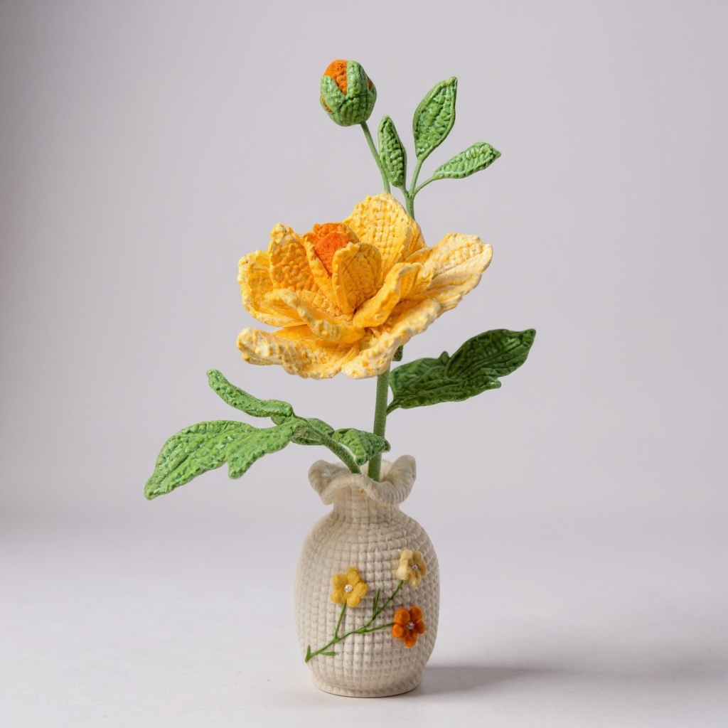Crochet Chinese Rose Floral Vase