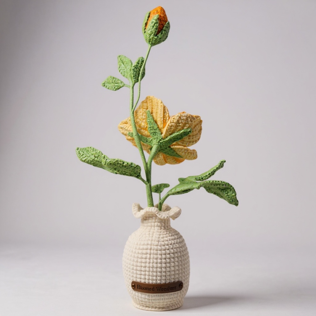 Crochet Chinese Rose Floral Vase