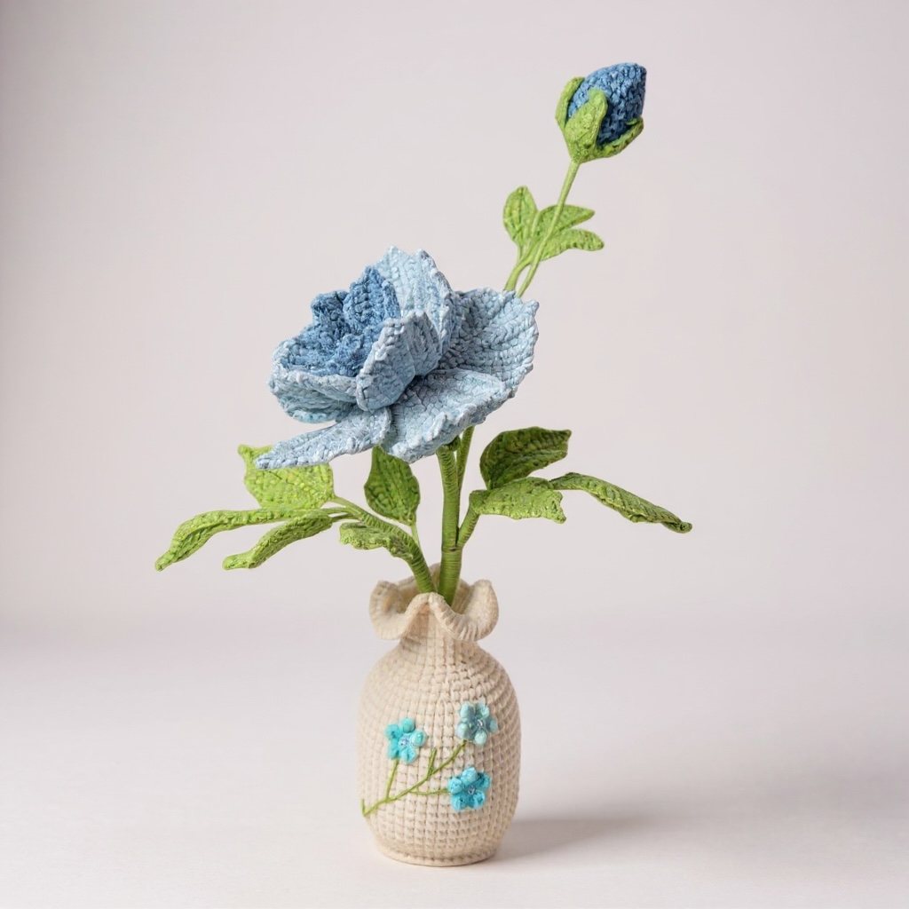 Crochet Chinese Rose Floral Vase