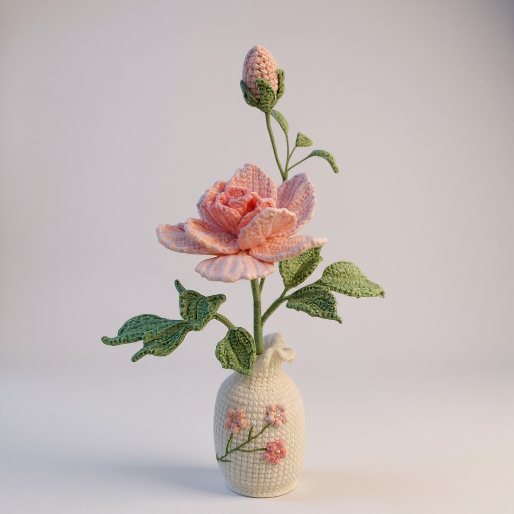 Crochet Chinese Rose Floral Vase