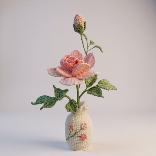 Crochet Chinese Rose Floral Vase