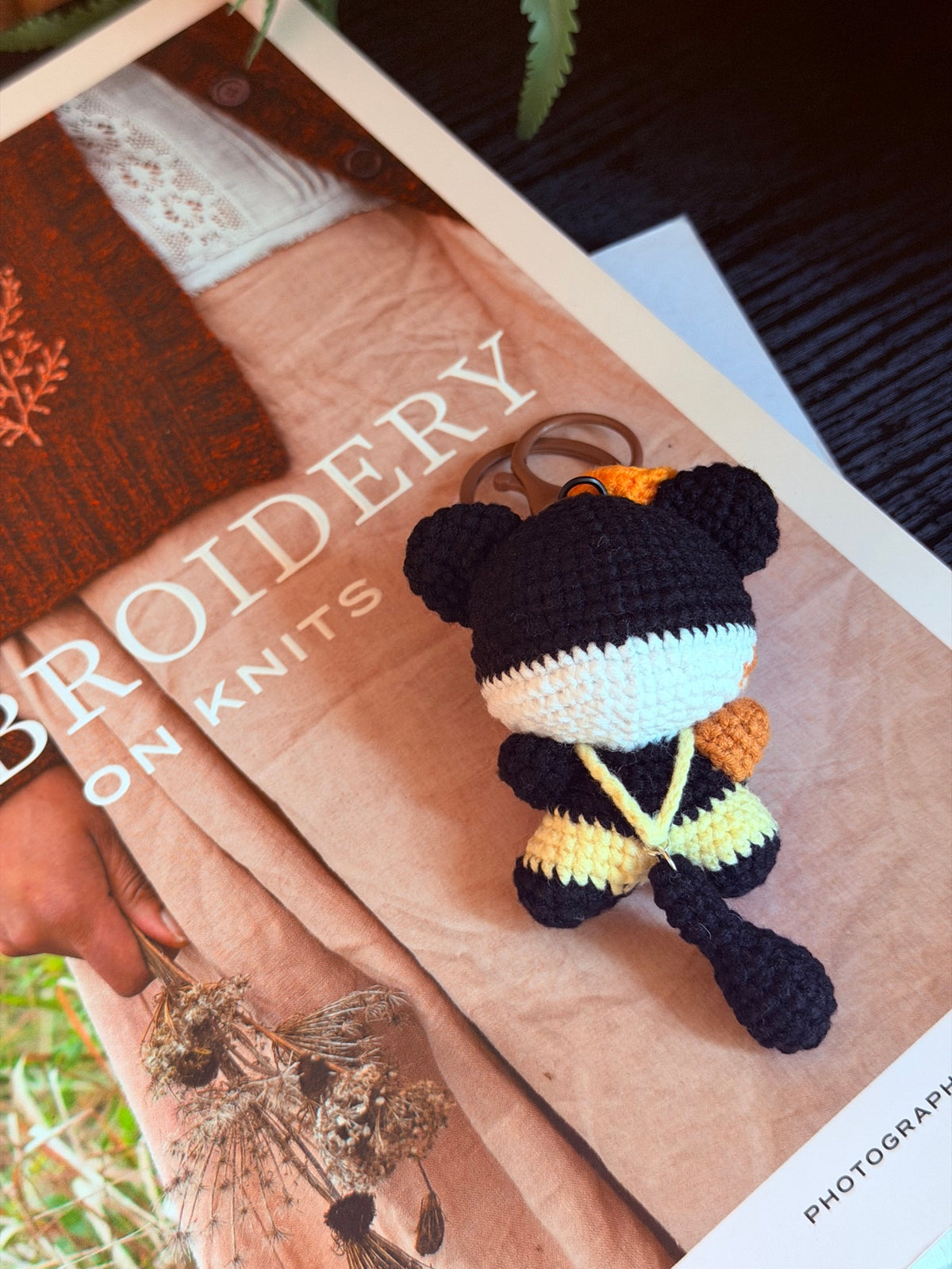 Calico Cat Bag Charm – Crochet Cat Keychain in Yellow Dress