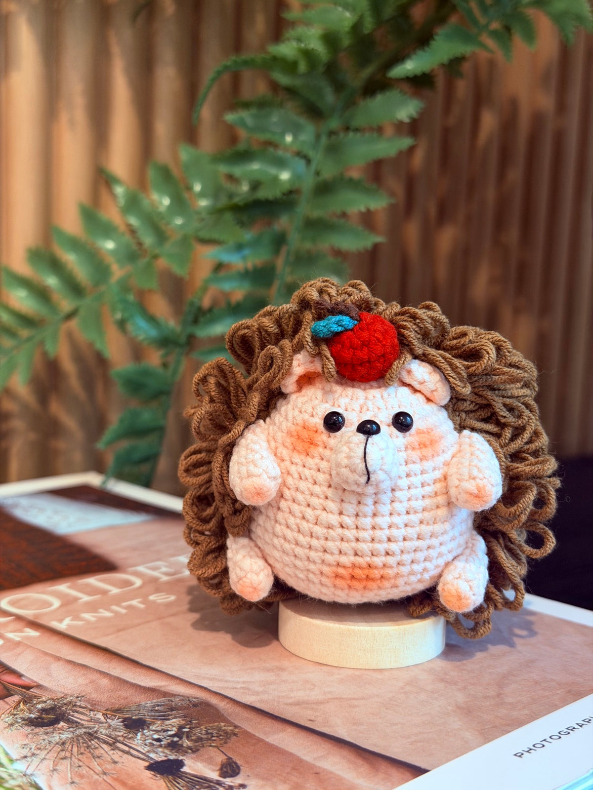 Crochet Hedgehog Plush – Hedgehog with a Red Apple